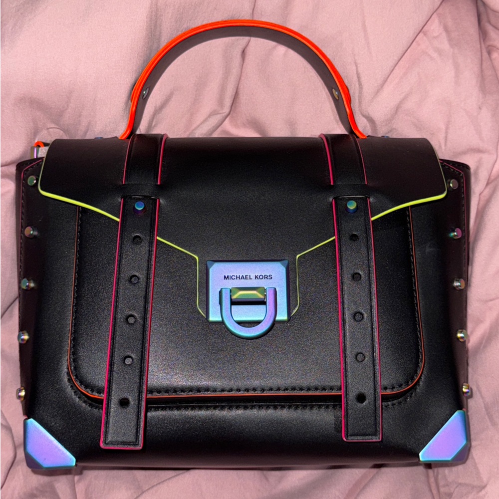 Michael Kors- Black Handbag with Neon Accents